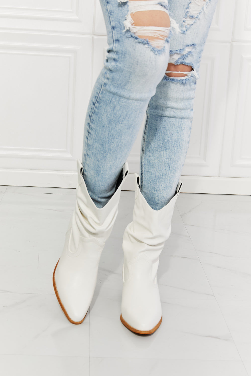 MMShoes Better in Texas Scrunch Cowboy Boots in White - The Beauty Alley Boutique Inc