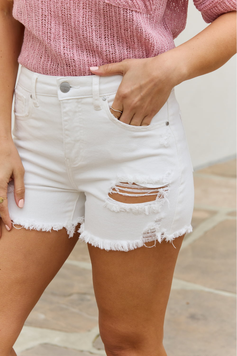 RISEN Lily High Waisted Distressed Shorts - The Beauty Alley Boutique Inc