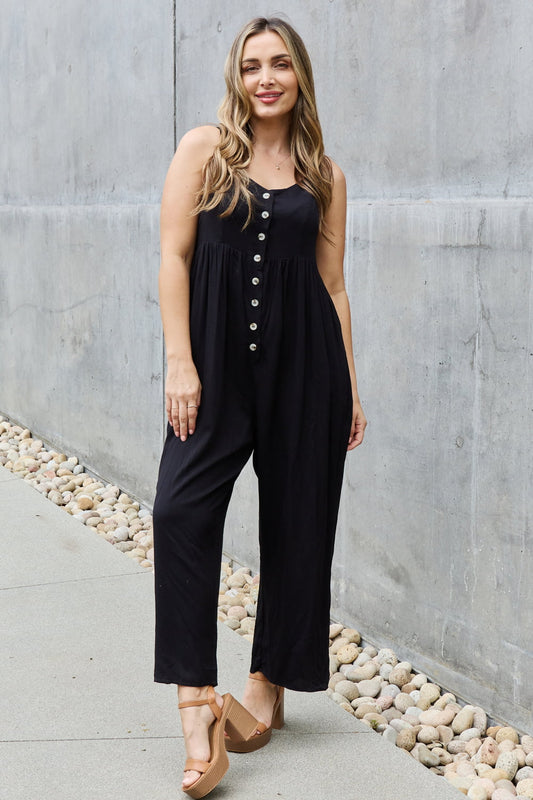 HEYSON All Day Full Size Wide Leg Button Down Jumpsuit in Black - The Beauty Alley Boutique Inc