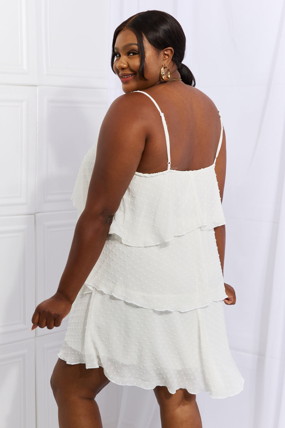 Culture Code By The River Full Size Cascade Ruffle Style Cami Dress in Soft White - The Beauty Alley Boutique Inc