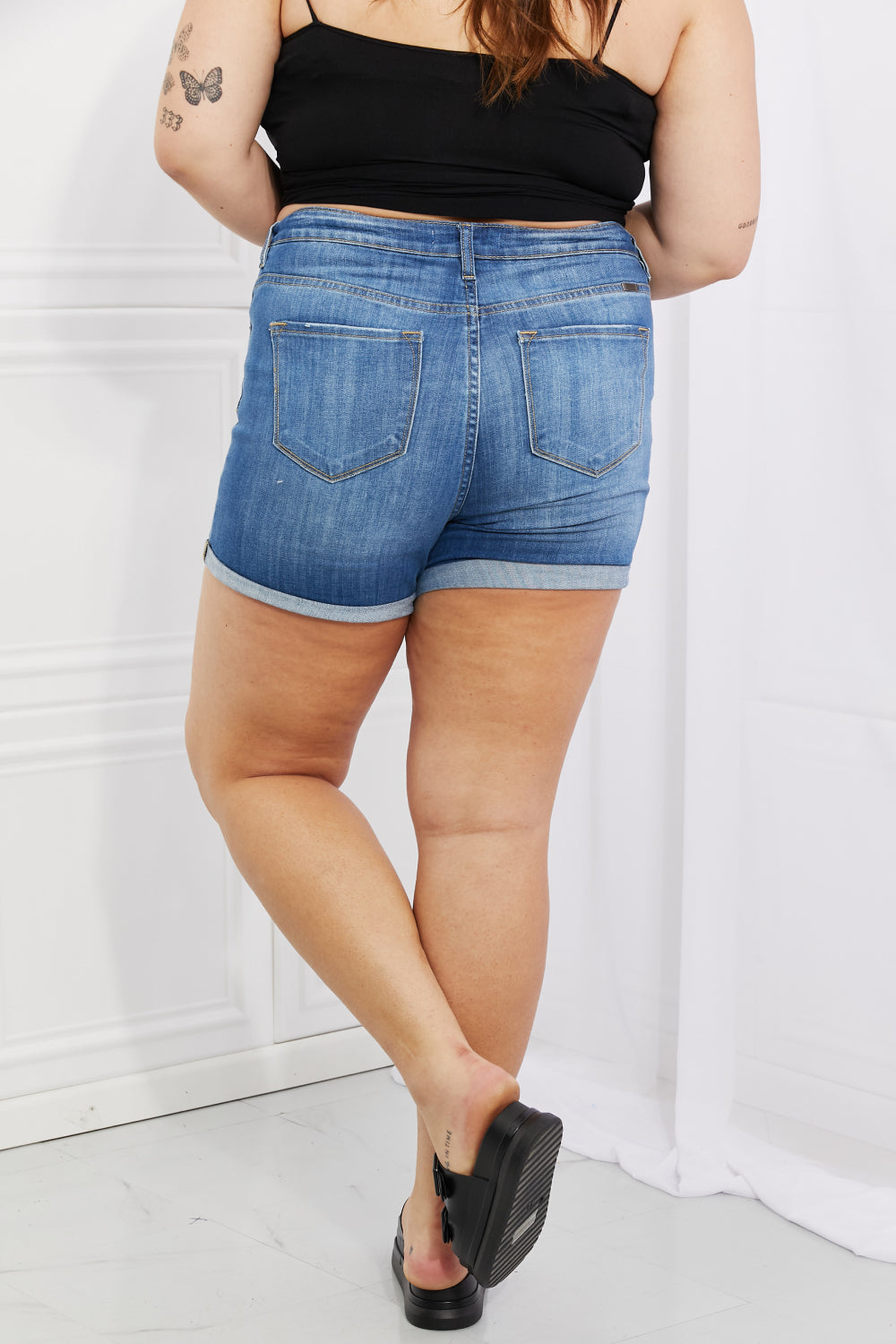 Kancan Full Size High Rise Medium Stone Wash Denim Shorts - The Beauty Alley Boutique Inc